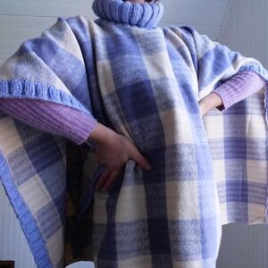 Fun chunky vintage handmade plaid poncho